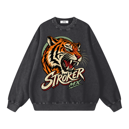 VINTAGE TIGER | Snow-Washed Statement Crewneck