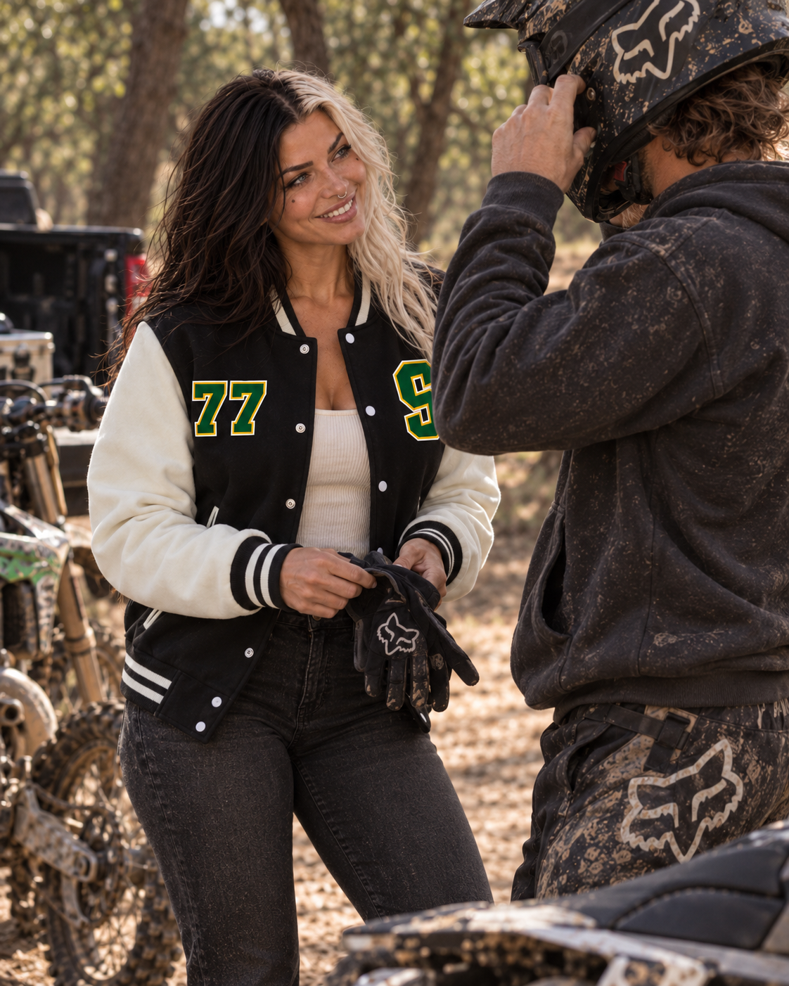 STROKER MX | Black & White Fleece Varsity Jacket