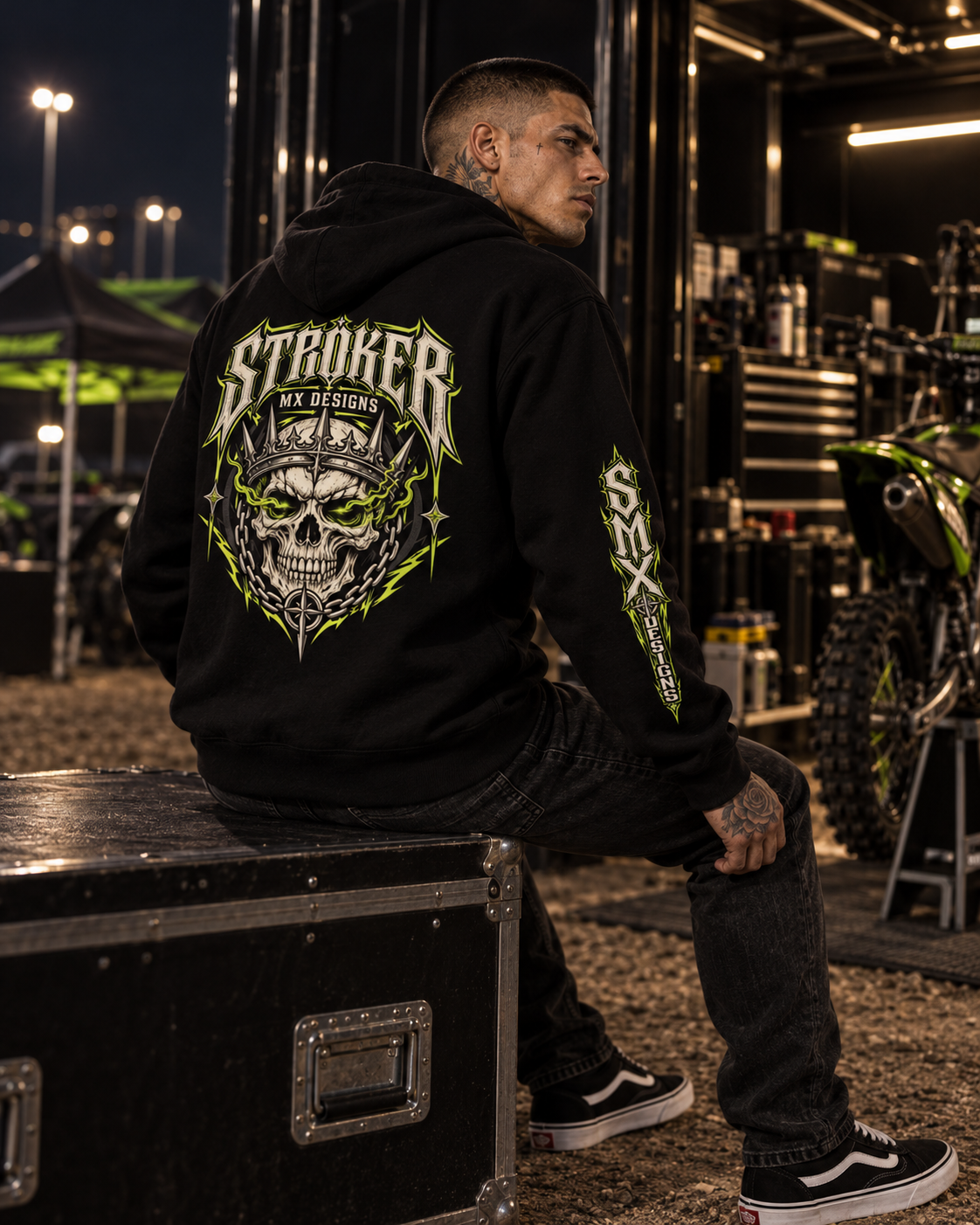 STROKER MX | Heavyweight Pullover Hoodie - Bone & Black