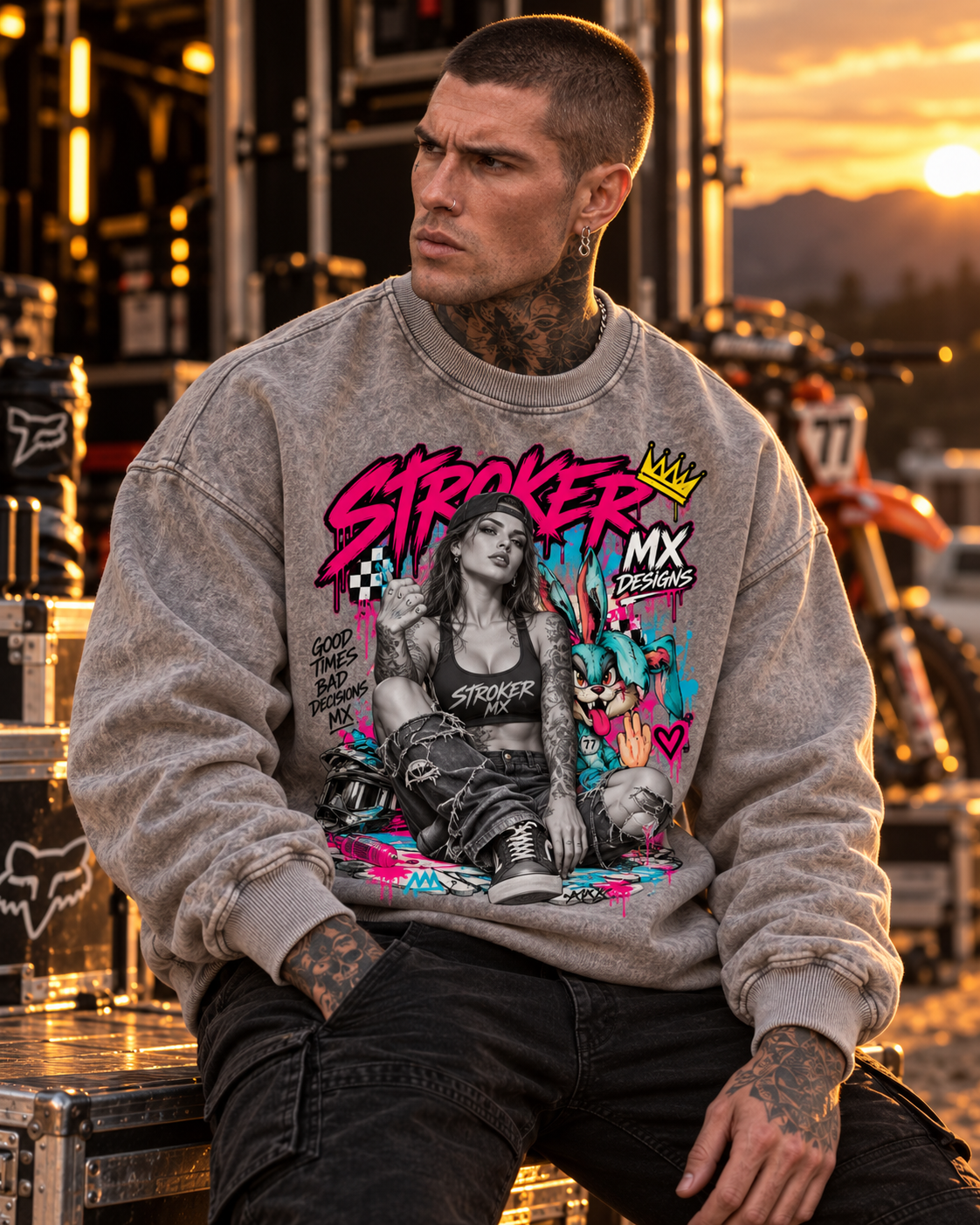 SNOW-WASHED STROKER | Men's Oversized Crewneck