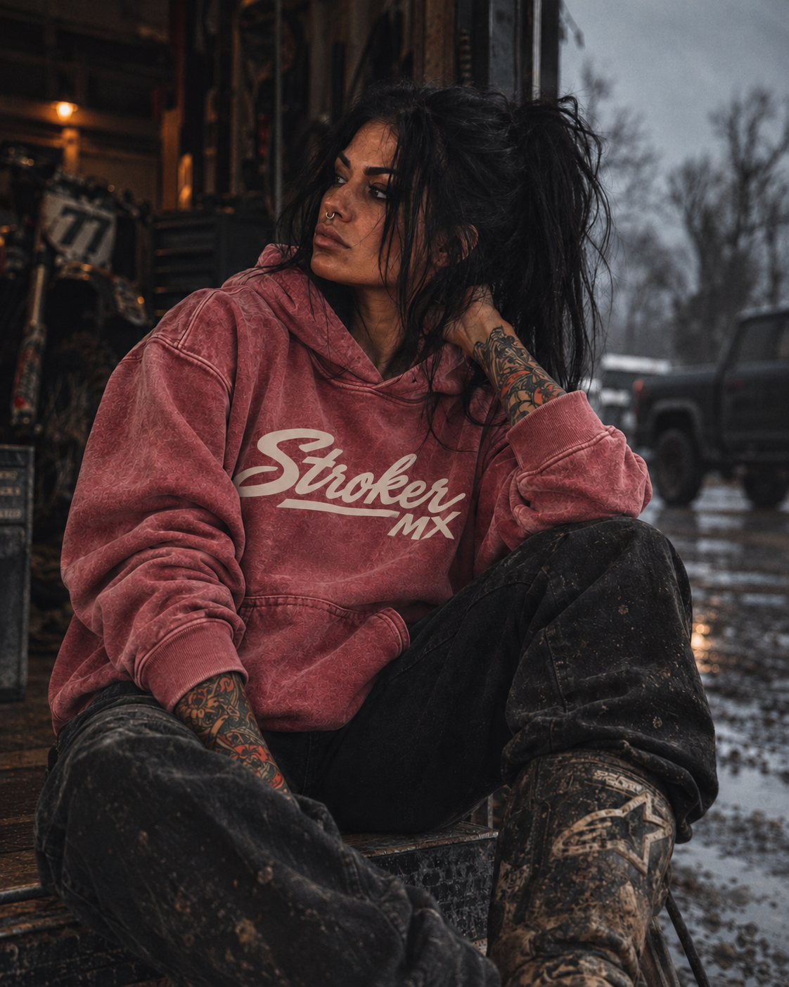 COLD FRONT | Women's Heavyweight Snow-Washed Hoodie — featured Stroker MX product photograph