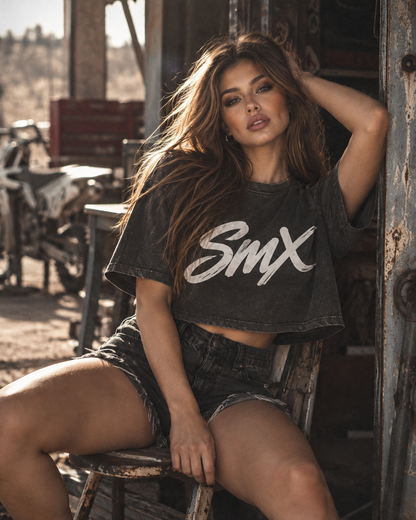 DARK HORSE | Women's Snow-Washed Cropped Tee — featured Stroker MX product photograph