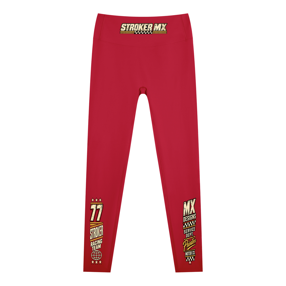 Product mockup showing Stroker MX High-Waisted Graphic Ankle Leggings – Wine Red