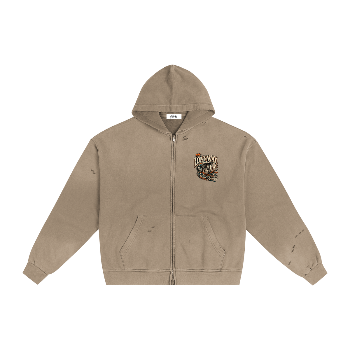 THE LONG WAY HOME | Men's Sunfade Frayed Zip Hoodie