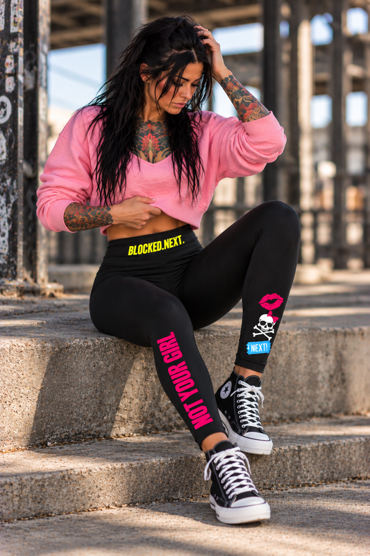 Stroker MX High-Waisted Graphic Ankle Leggings – Black modeled in a women's lifestyle fashion photograph