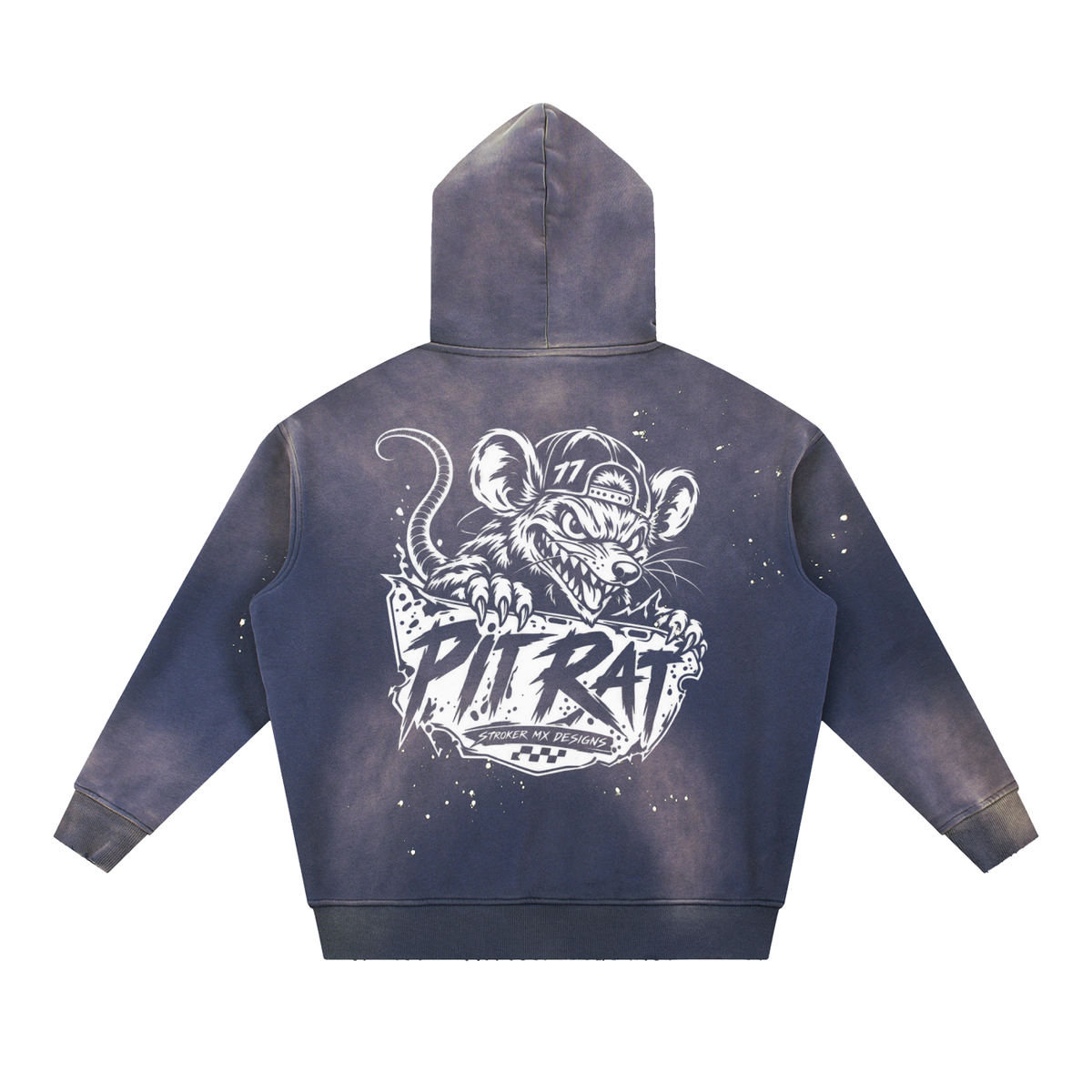 STROKER MX | Vintage Frayed Hoodie - Navy & Green