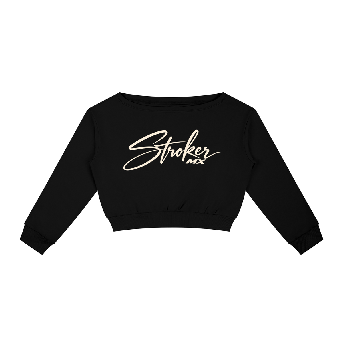 STROKER MX | Women's Black Off-Shoulder Crewneck