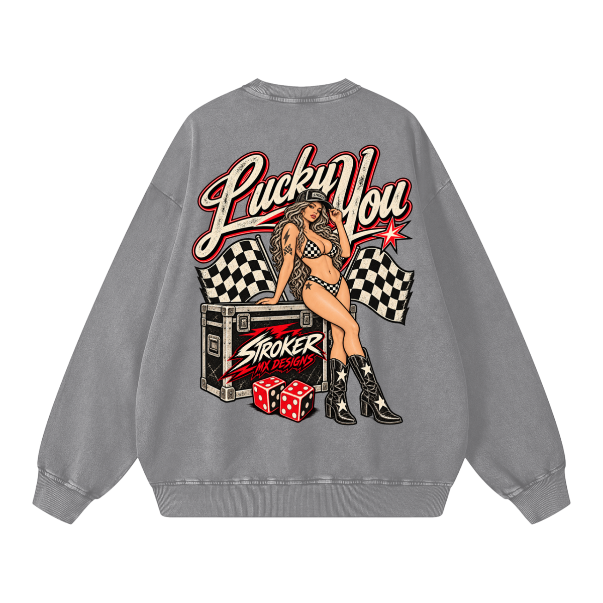 LUCKY YOU | Men's Snow-Washed Oversized Crewneck