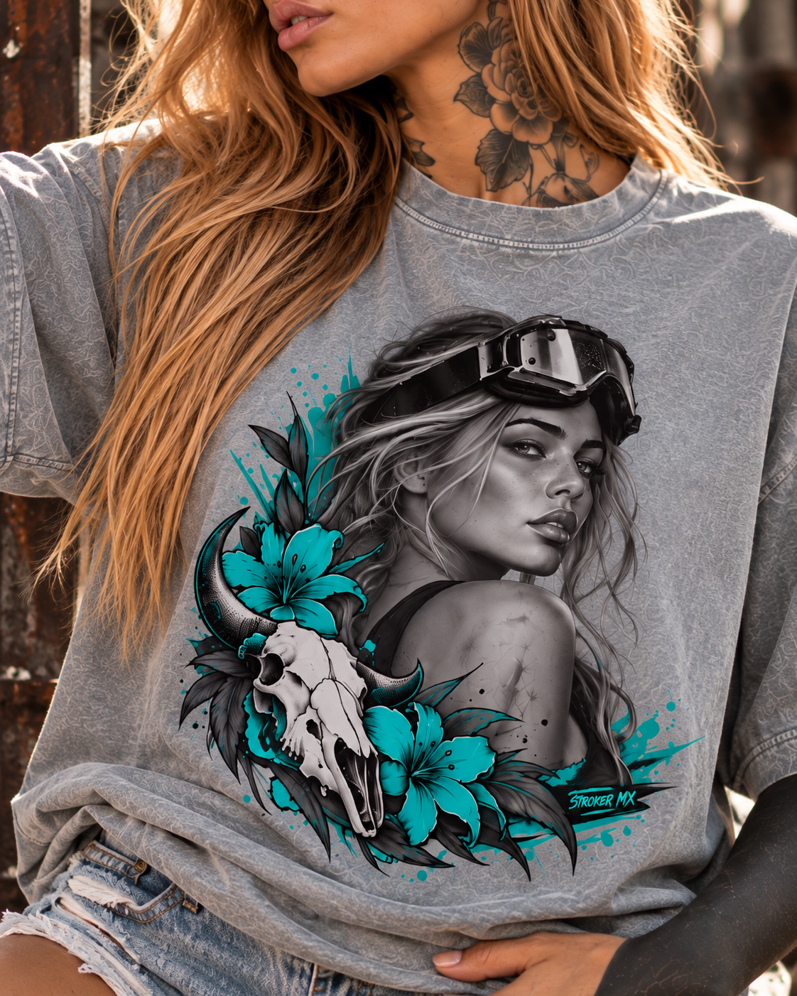 FADED FREQUENCY | Women's Mineral-Washed Boxy Tee — featured Stroker MX product photograph