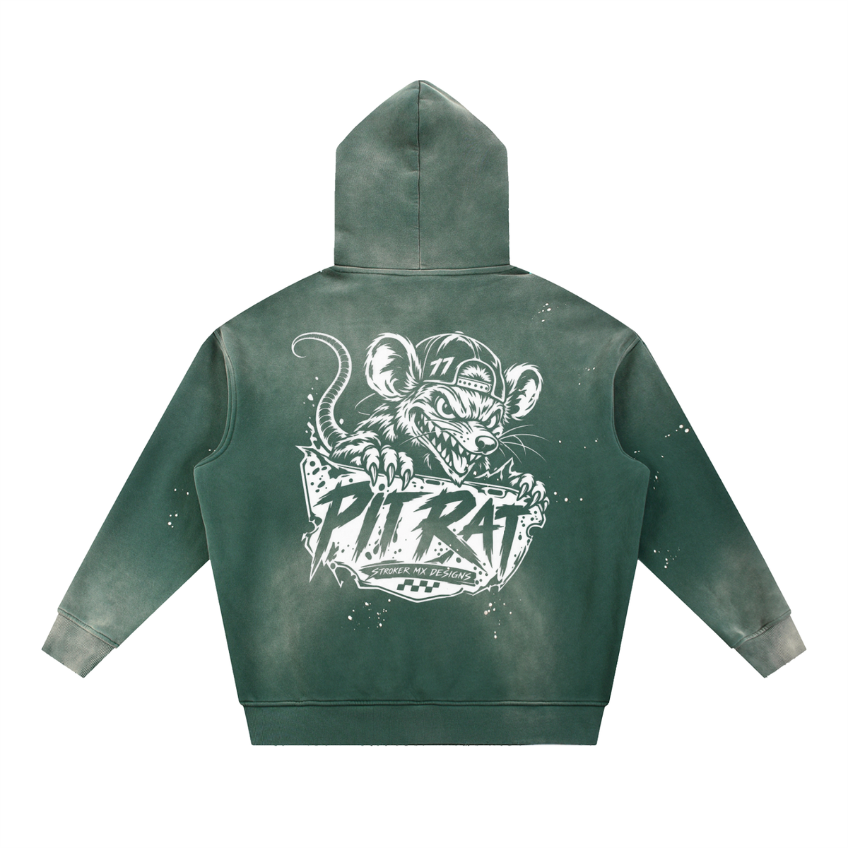 STROKER MX | Vintage Frayed Hoodie - Navy & Green