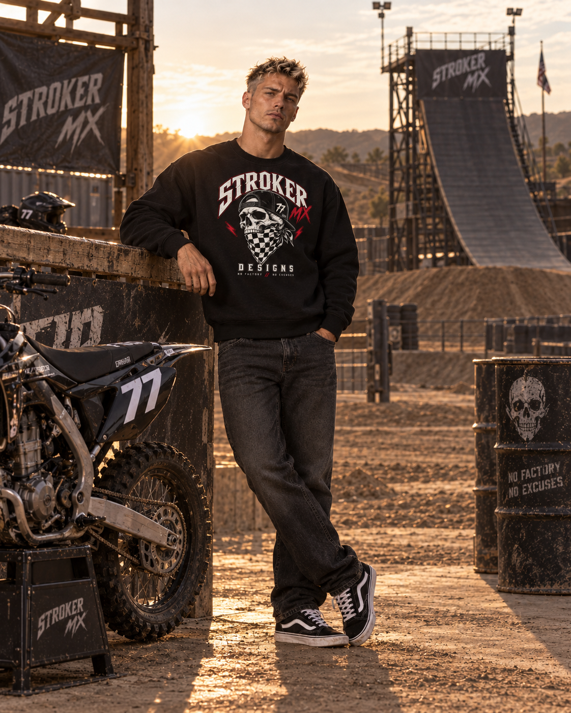 STROKER MX | Black Relaxed Fleece Crewneck