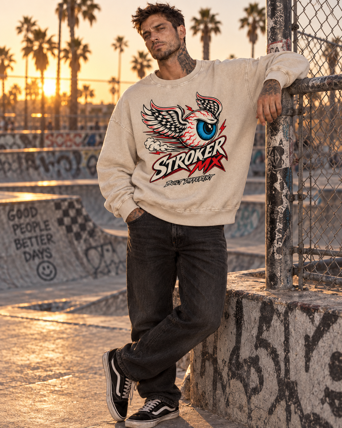STROKER MX | Snow-Washed Crewneck - Light Tones