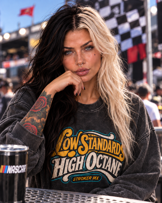 LOW STANDARDS, HIGH OCTANE | Snow-Washed Crewneck