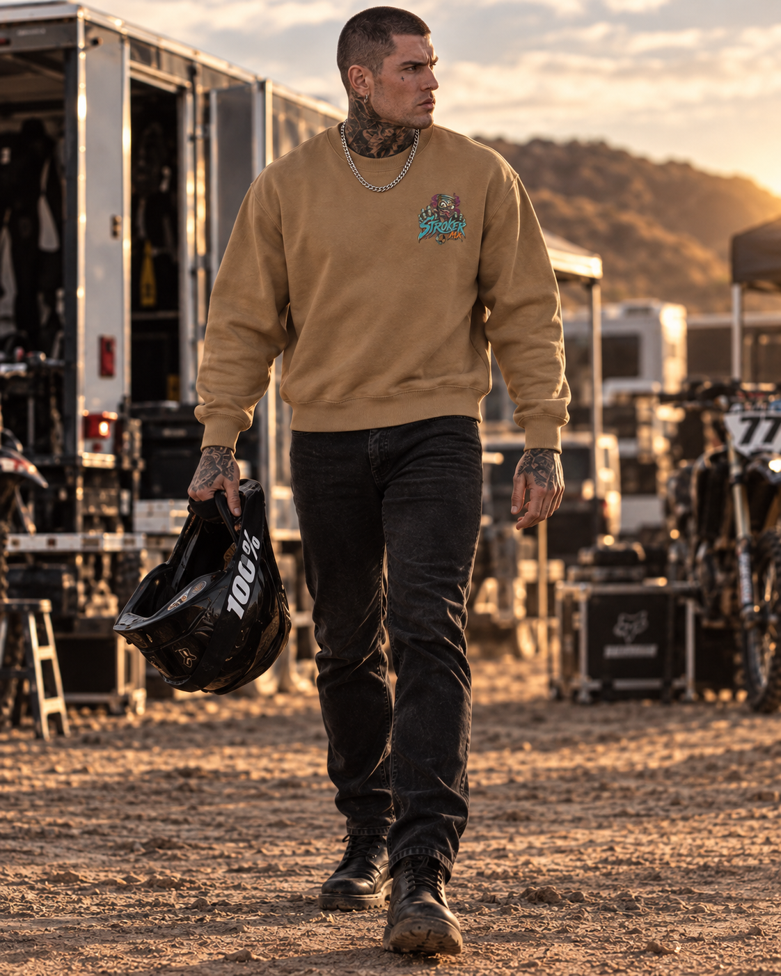 STROKER MX | Gray-Apricot Fleece Crewneck