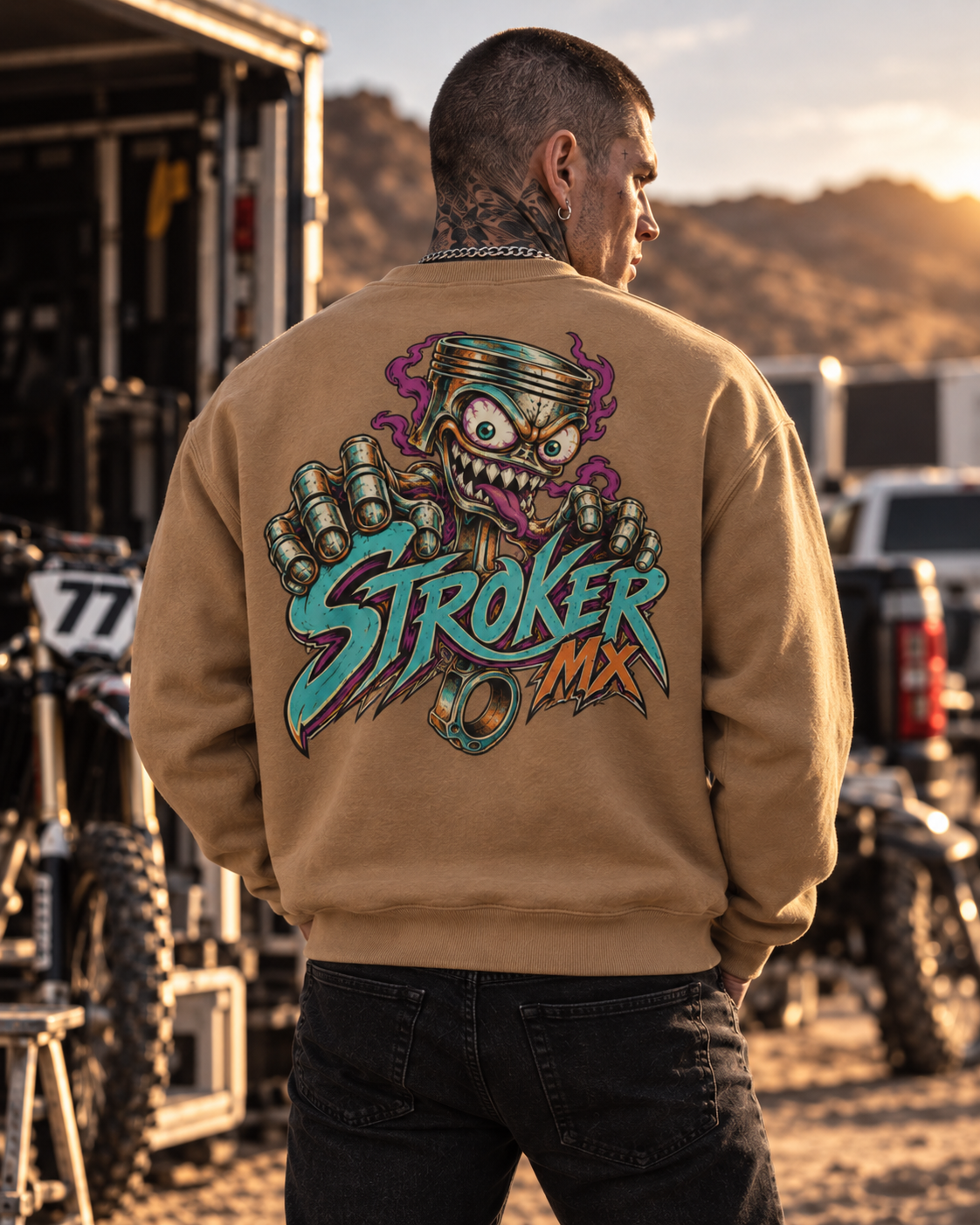STROKER MX | Gray-Apricot Fleece Crewneck