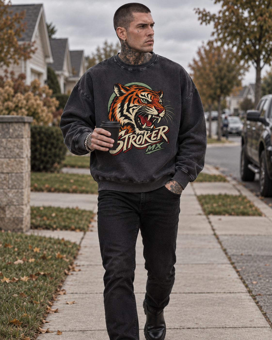 VINTAGE TIGER | Snow-Washed Statement Crewneck