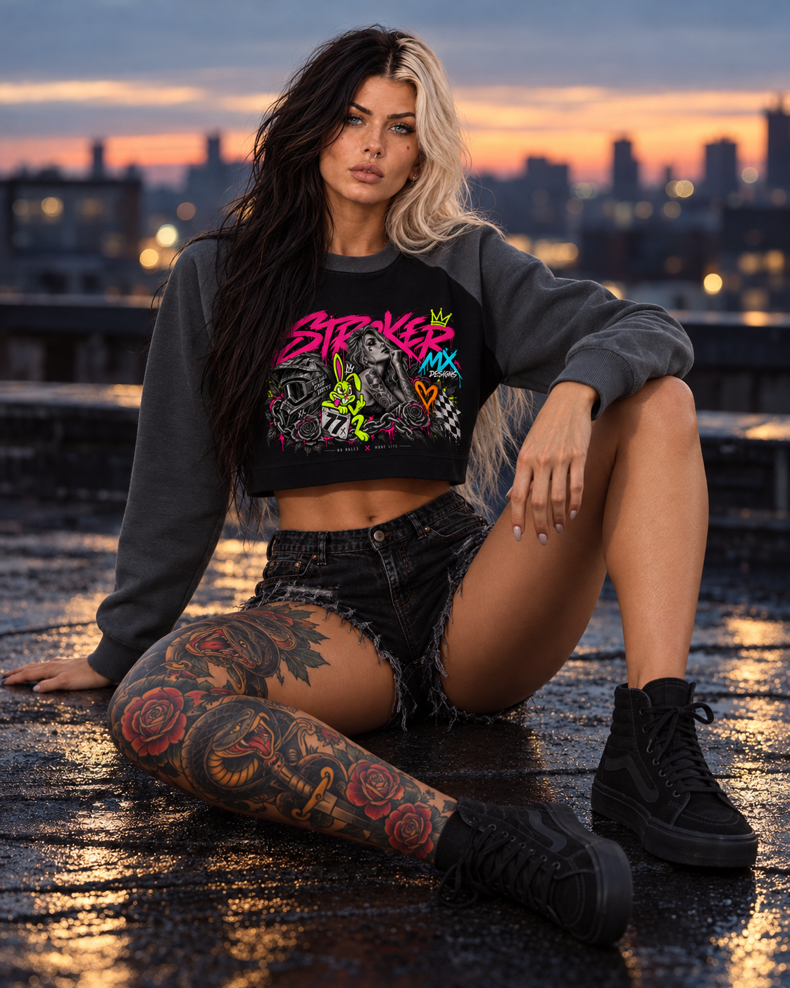 NEON STROKER CROP | Women's Color-Block Raglan Sweatshirt