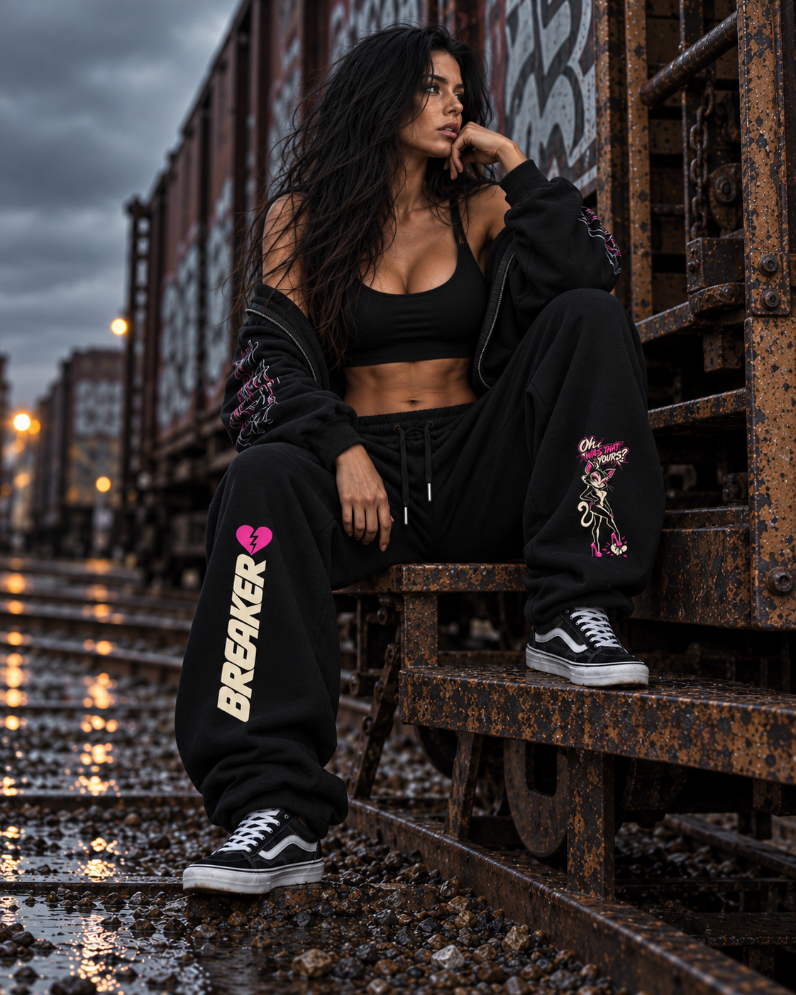 Stroker MX Moto Club Graphic Urban Sweatpants modeled in a women's lifestyle fashion photograph