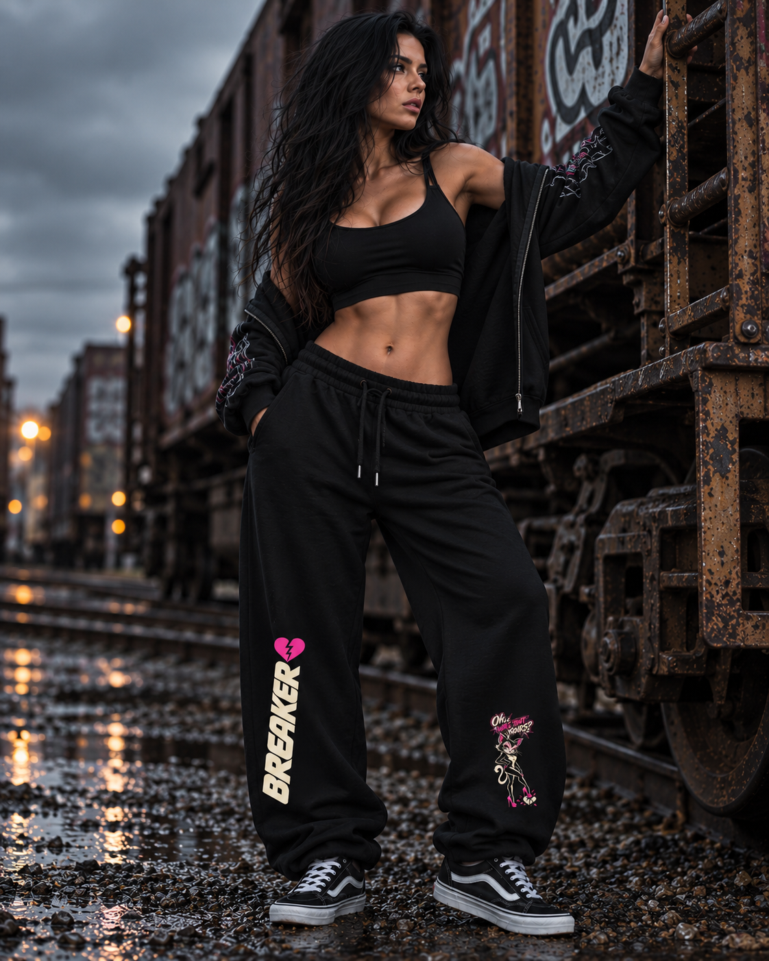 Stroker MX Moto Club Graphic Urban Sweatpants modeled in a women's lifestyle fashion photograph