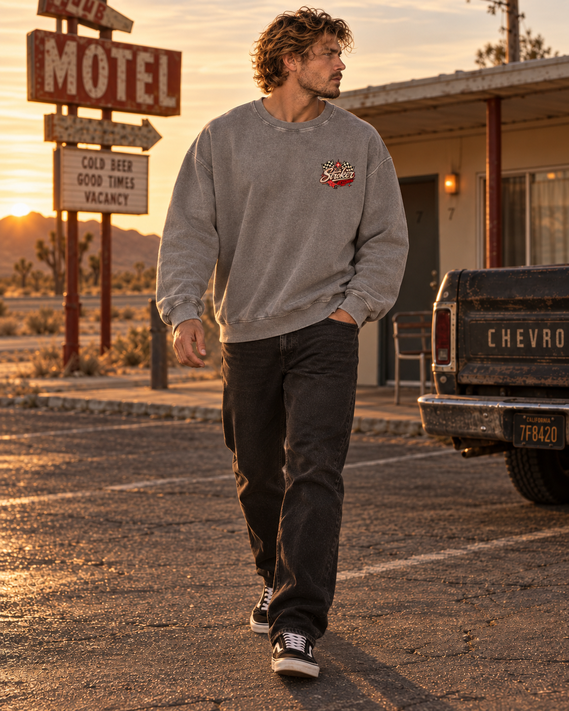 LUCKY YOU | Men's Snow-Washed Oversized Crewneck