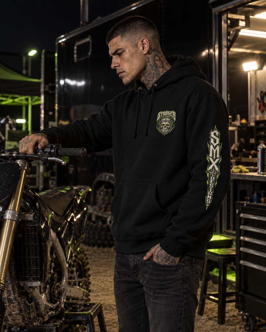 STROKER MX | Heavyweight Pullover Hoodie - Bone & Black