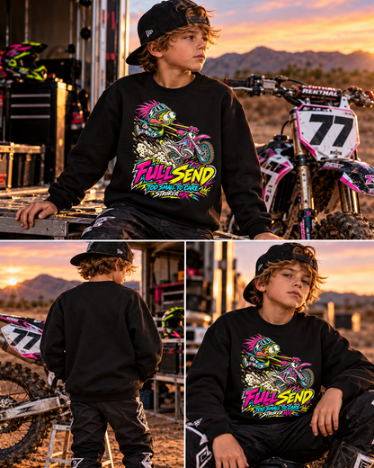 FULLSEND | Youth Crewneck Sweatshirt — Golden Hour Fullsend Motocross Triptych