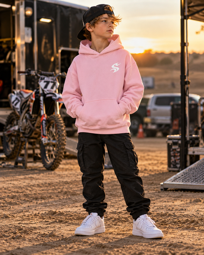 PUMP TRACK | Youth Heavy Blend Hoodie — Golden Hour Motocross Hoodie Portrait