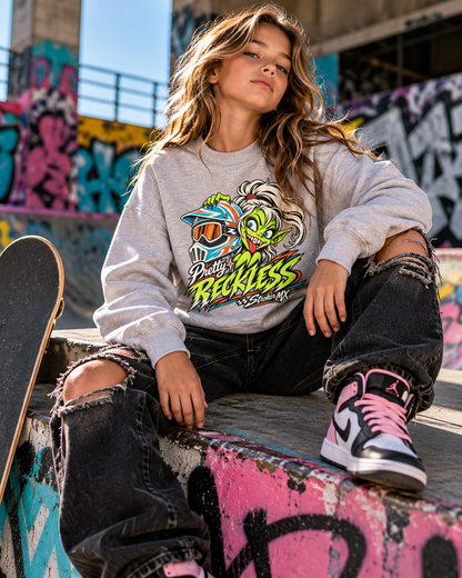 PRETTY RECKLESS MURAL | Youth Crewneck Sweatshirt — Graffiti Skatepark Rebel Style