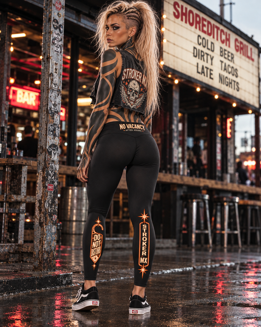 High-Rise Stretch Yoga Leggings – Black styled for Stroker MX — gritty after hours bar portrait