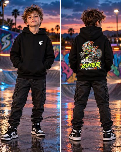 LITTLE RIPPER | Kids Fleece Hoodie — LITTLE RIPPER Skatepark Dusk Portrait