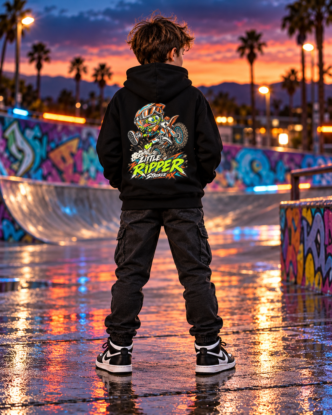 LITTLE RIPPER | Kids Fleece Hoodie — Little Ripper at Sunset Skatepark