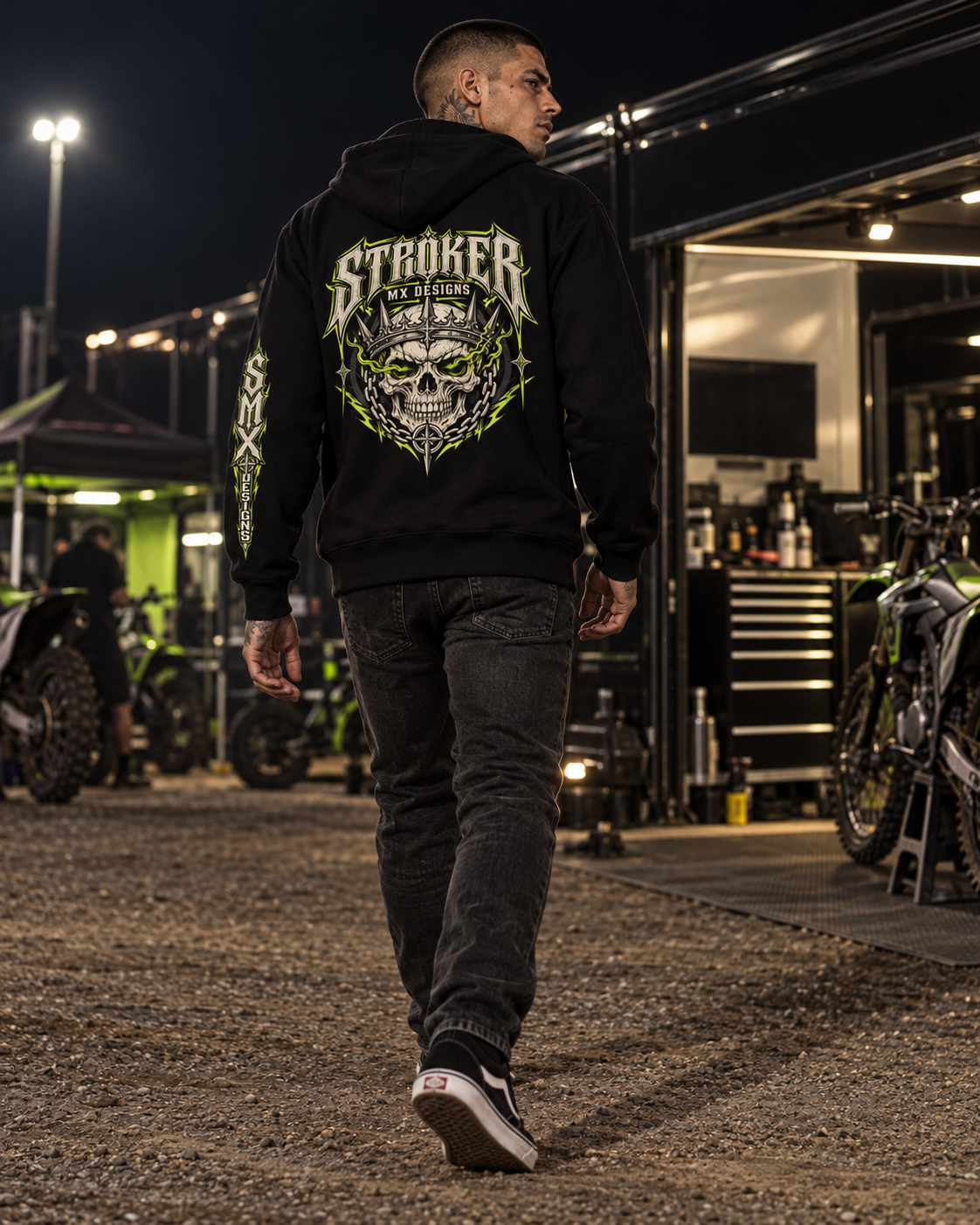 STROKER MX | Heavyweight Pullover Hoodie - Bone & Black