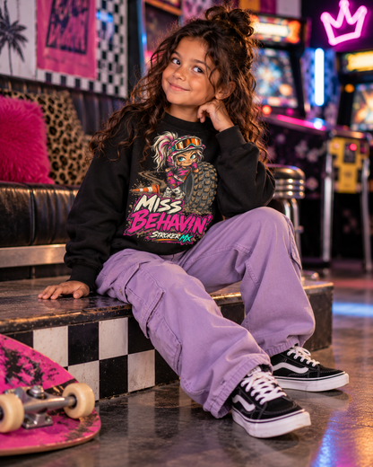 NEON ARCADE | Youth Crewneck Sweatshirt — Neon Arcade Skater Girl