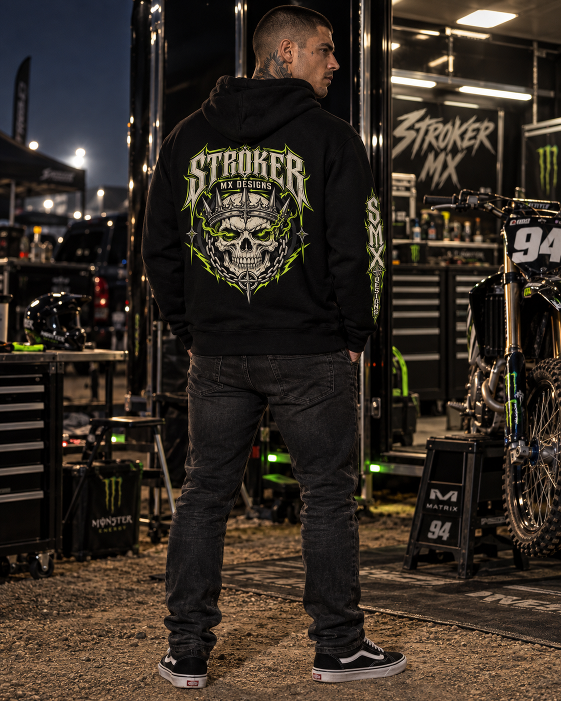 STROKER MX | Heavyweight Pullover Hoodie - Bone & Black