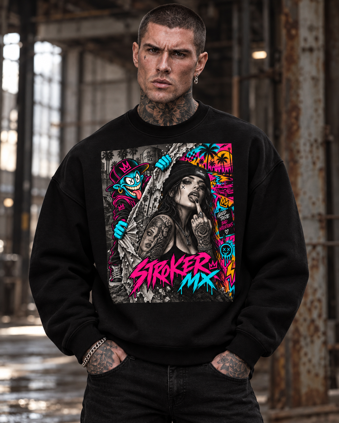 NEON SKATEBOARD | Women's Black Fleece Crewneck