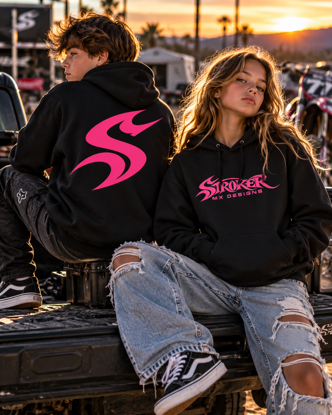NEON CITY | Youth Heavy Blend Hoodie — Sunset Motocross Streetwear Portrait