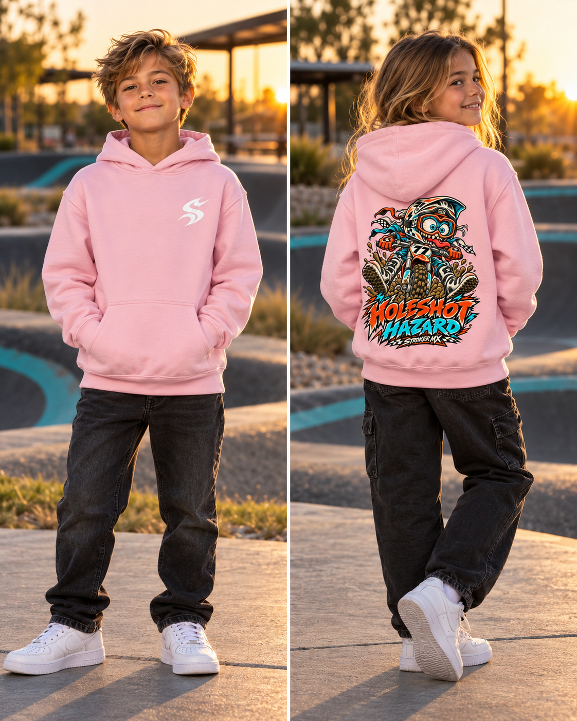 PUMP TRACK | Youth Heavy Blend Hoodie — Sunset Pump Track Hoodie Duo