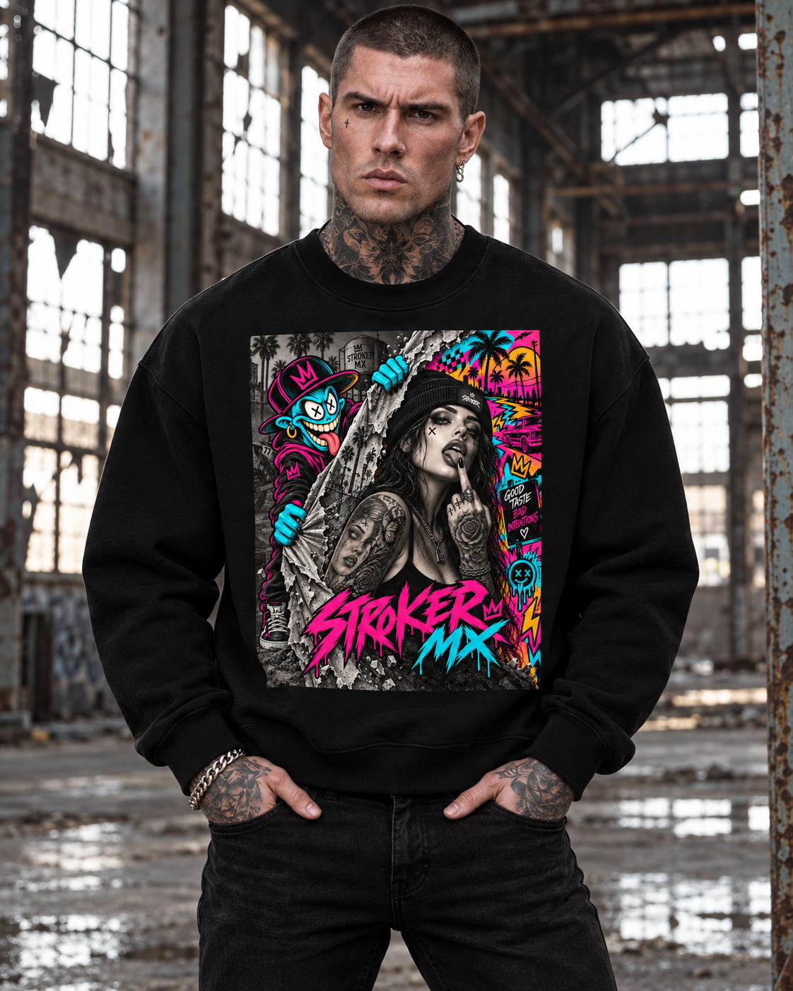 NEON SKATEBOARD | Women's Black Fleece Crewneck