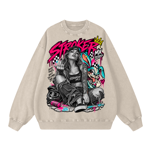 SNOW-WASHED STROKER | Oversized Graffiti Crewneck