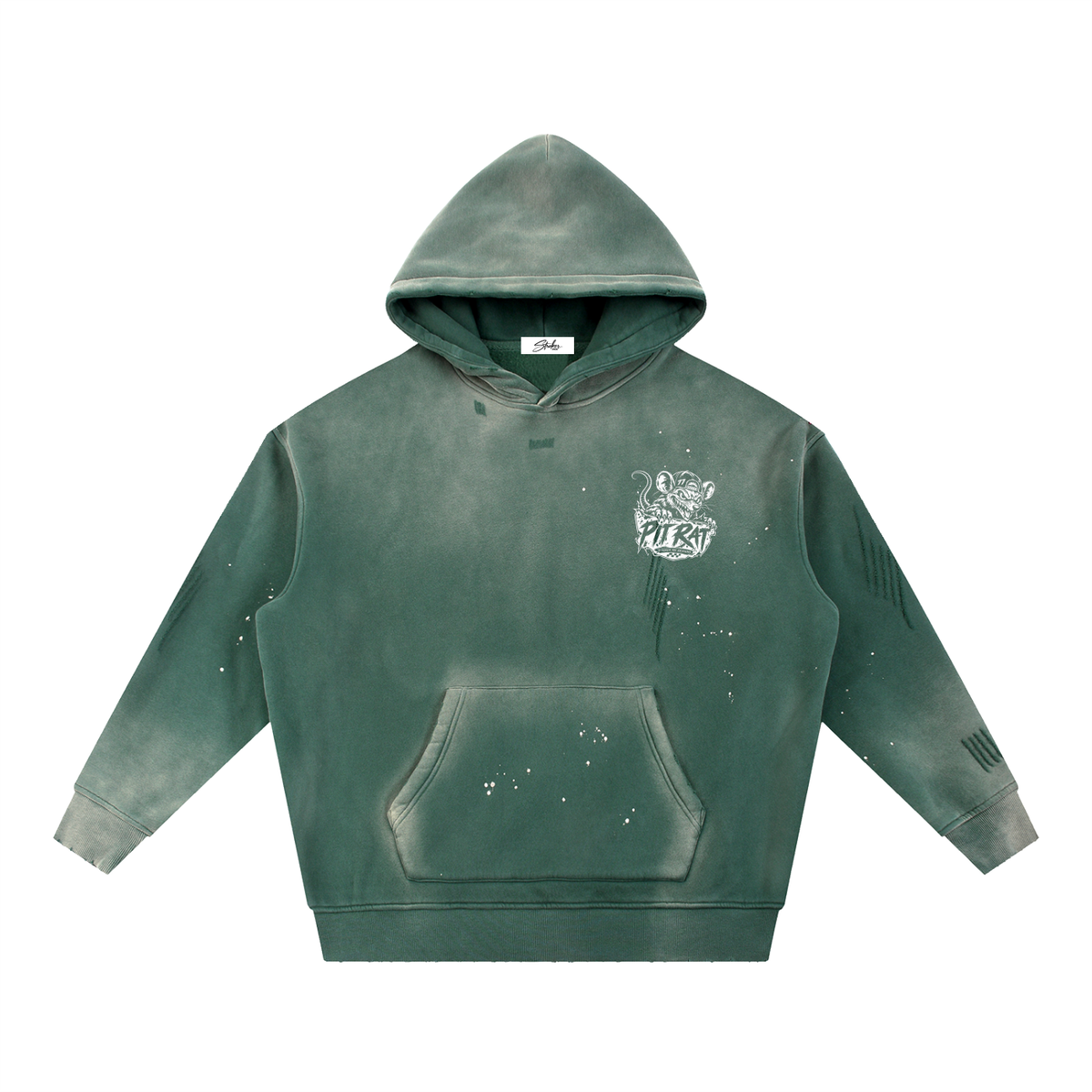 STROKER MX | Vintage Frayed Hoodie - Navy & Green