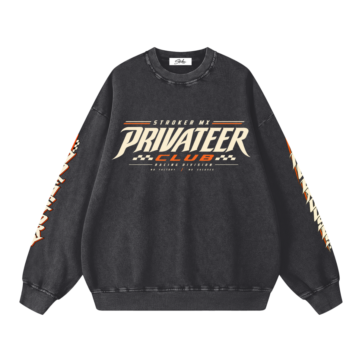 STROKER MX | Black Snow-Washed Oversized Crewneck