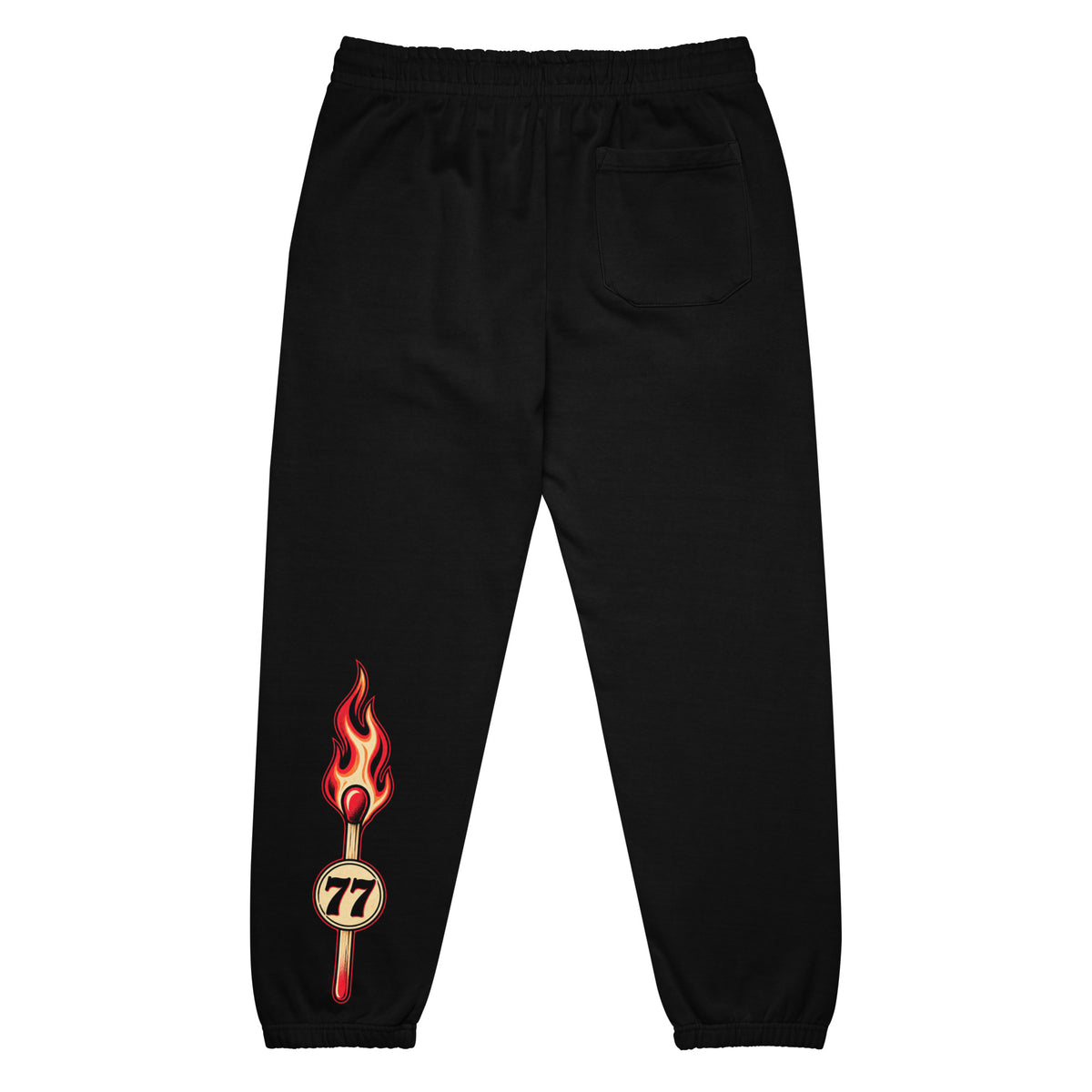 Back product mockup of Lucky 77 Graphic Urban Sweatpants by Stroker MX