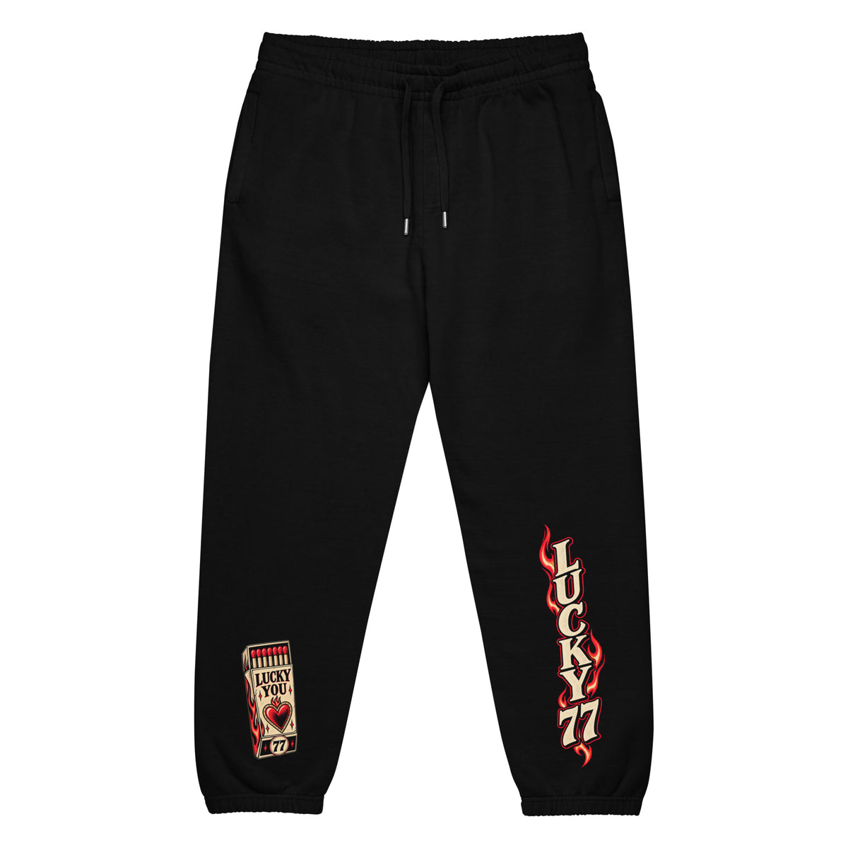 Front product mockup of Lucky 77 Graphic Urban Sweatpants by Stroker MX