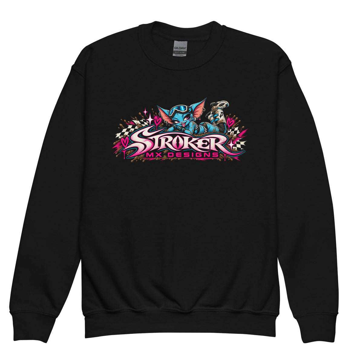 MOTO SPIRIT | Youth Crewneck Sweatshirt — black front garment mockup