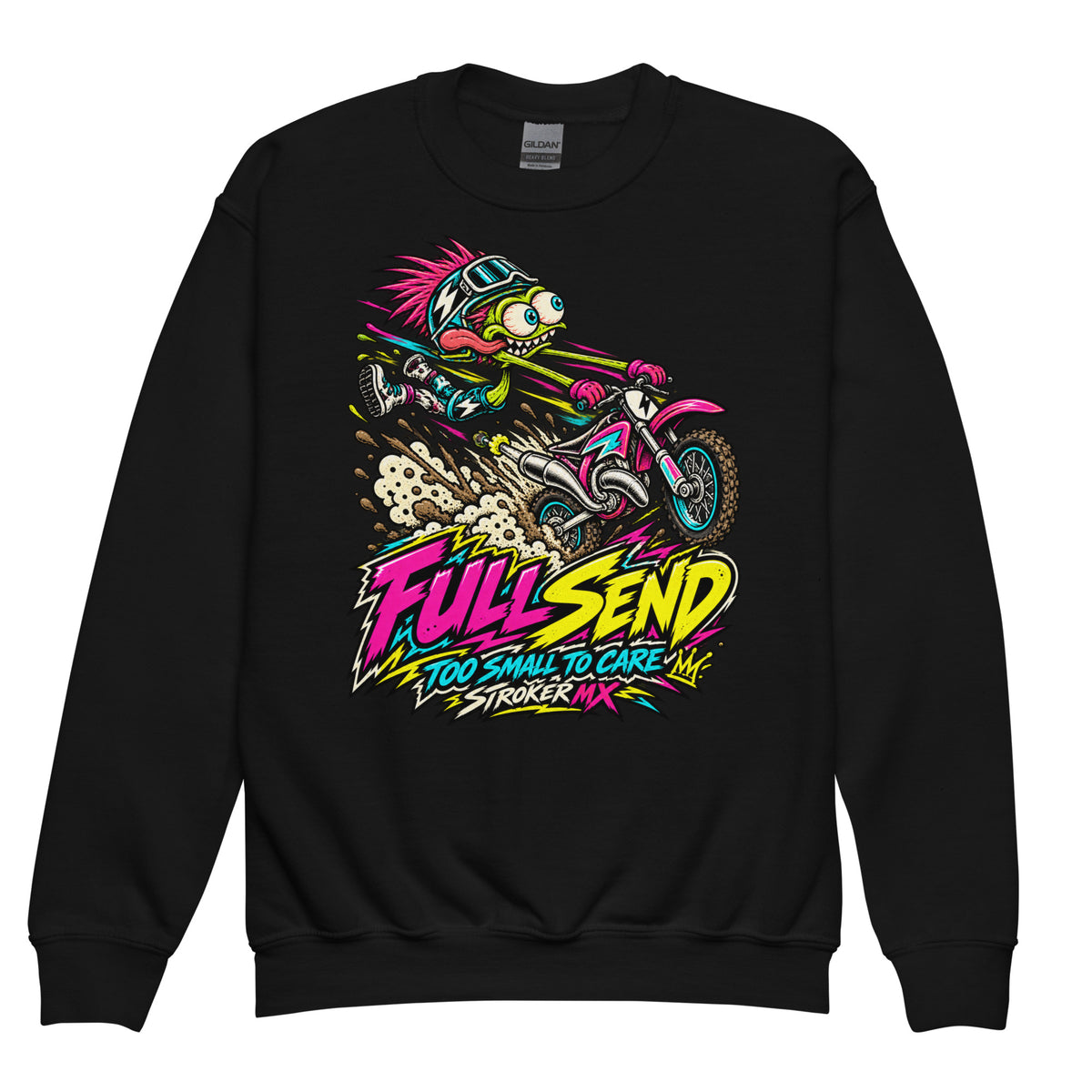 FULLSEND | Youth Crewneck Sweatshirt — black front garment mockup