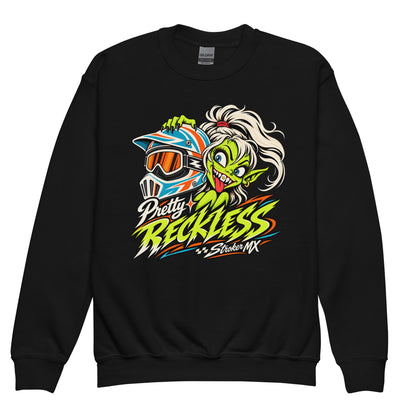 PRETTY RECKLESS MURAL | Youth Crewneck Sweatshirt — black front garment mockup