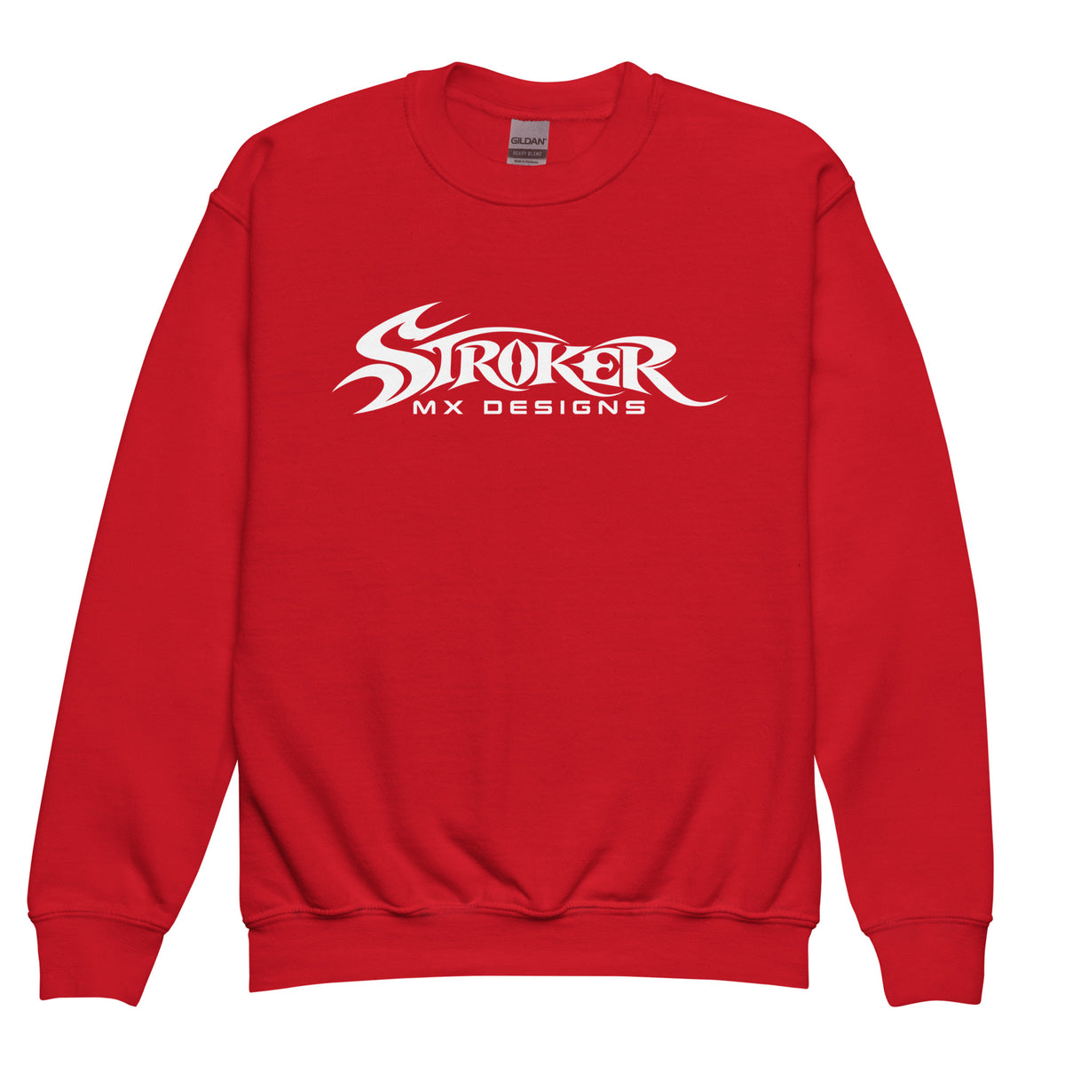 SKATEPARK CREW | Youth Crewneck Sweatshirt — red front garment mockup