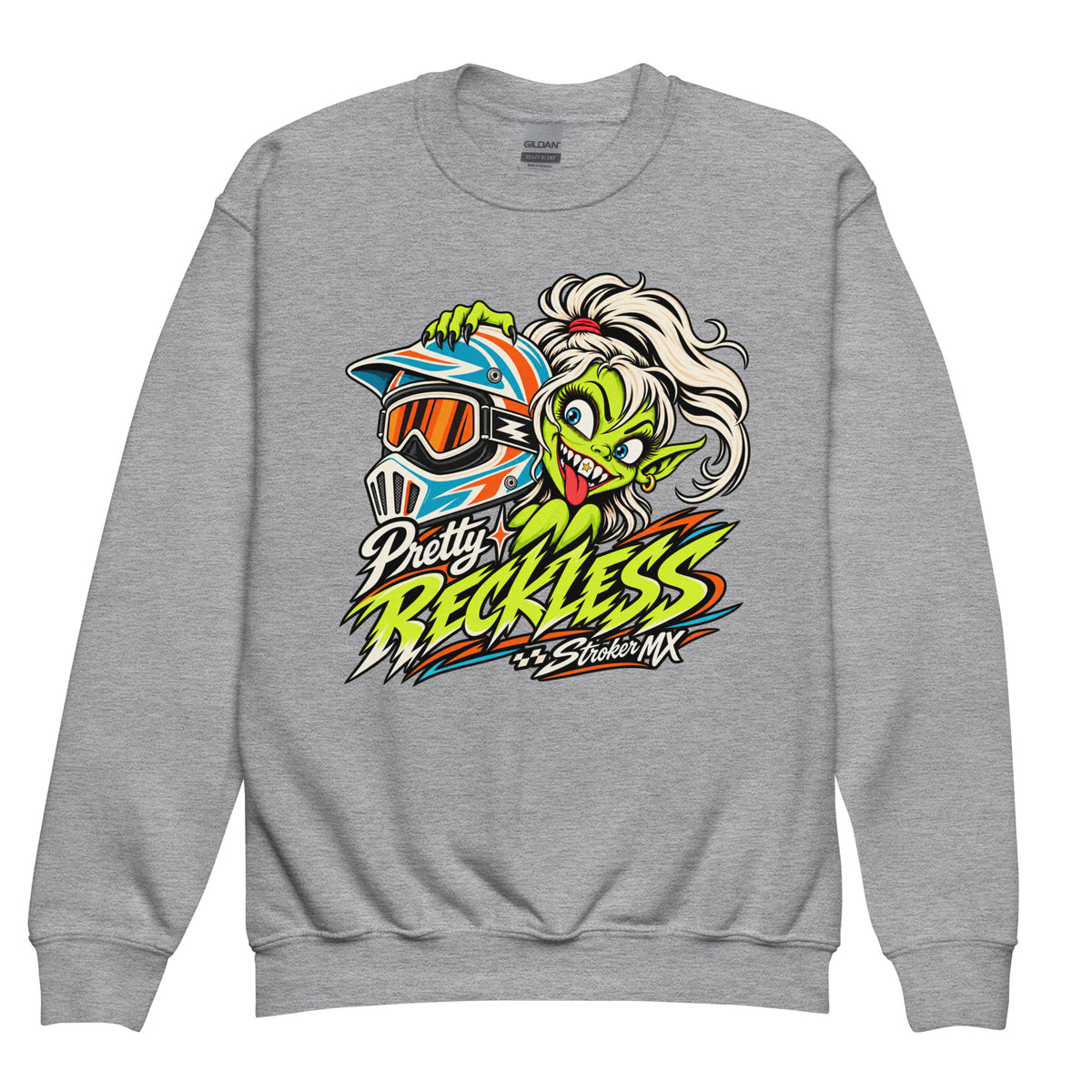 PRETTY RECKLESS MURAL | Youth Crewneck Sweatshirt — sport grey front garment mockup
