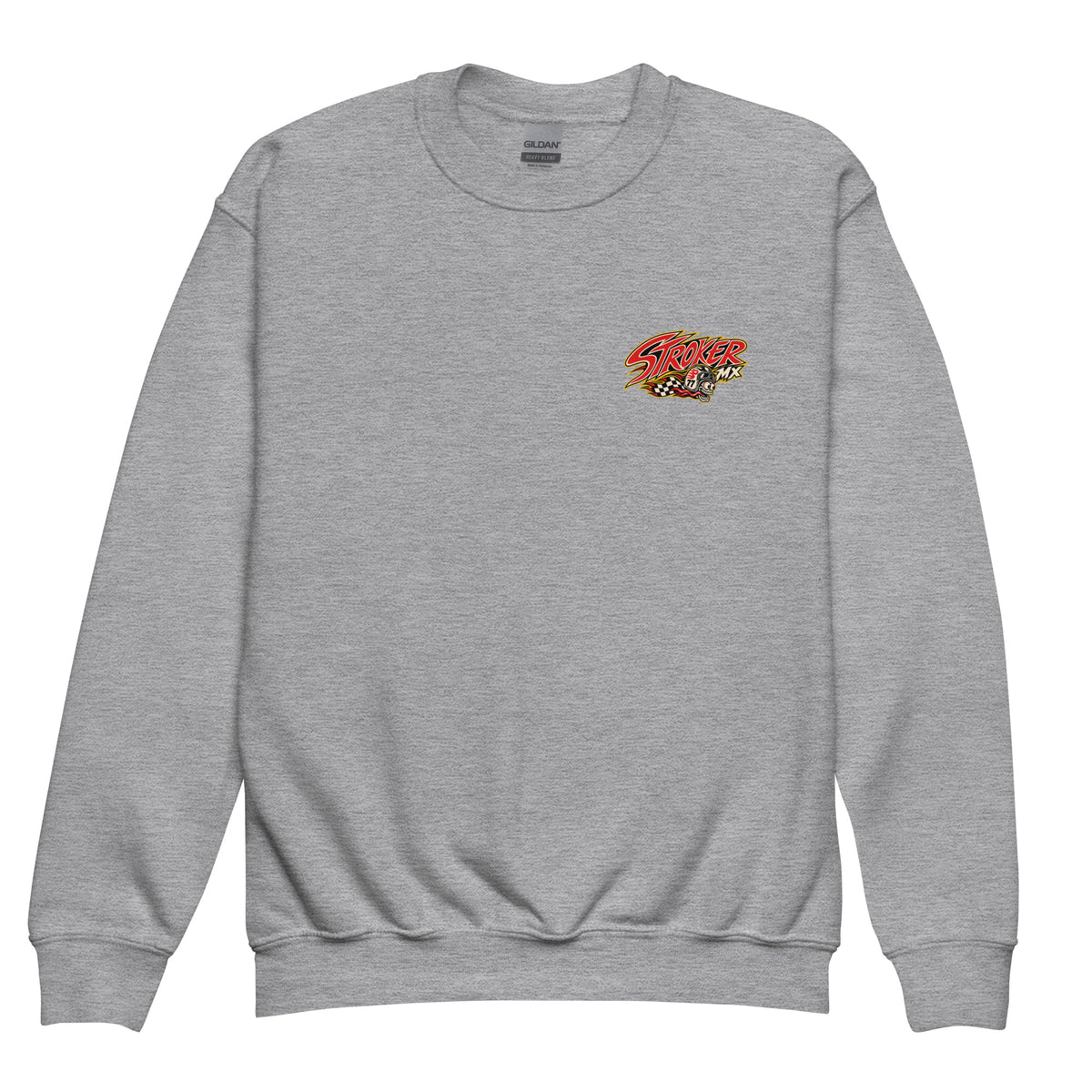 SUNSET SKATE | Youth Crewneck Sweatshirt — sport grey front garment mockup