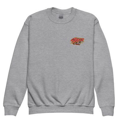 SUNSET SKATE | Youth Crewneck Sweatshirt — sport grey front garment mockup